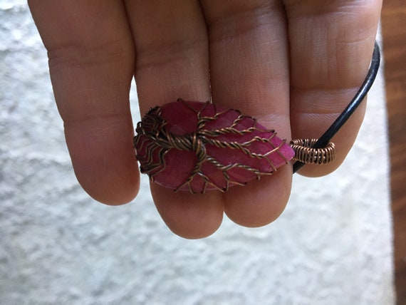 Unique Copper Wire Wrapped Pink Raspberry Teardro… - image 3