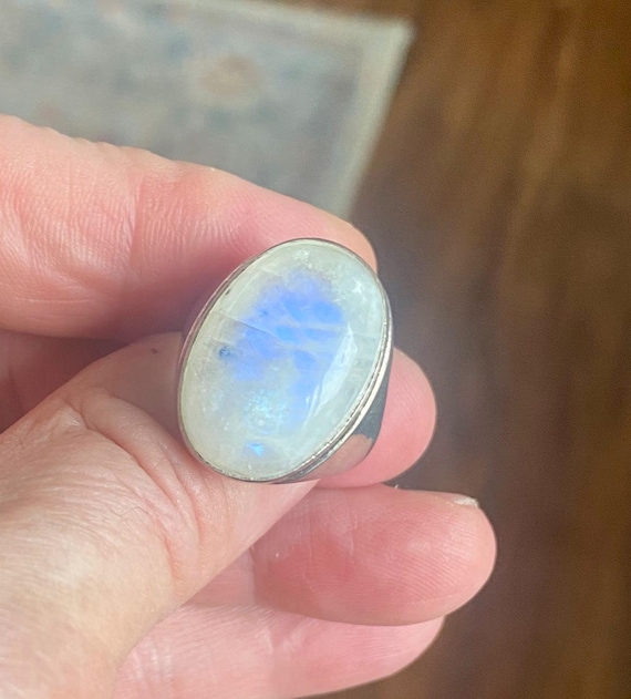 Moonstone Sale: Blue Rainbow Moonstone Ring Size 9.75 - 925 Sterling Silver Ring - Moonstone Ring - Blue Rainbow Moonstone Ring