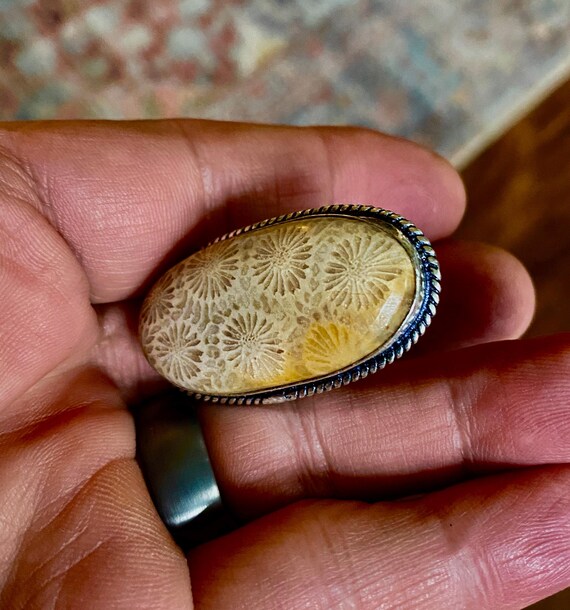 Multi Color Teardrop Fossil Coral Ring  - Fossil … - image 2