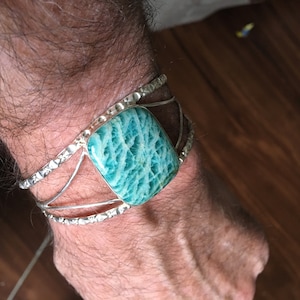 Herr/dam Amazonit Manschettarmband 6,5" - 8" - Amazonit Manschett - Fyrkantigt Amazonitarmband Manschettarmband - Amazonitarmband