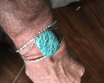 Men's/Ladies Amazonite Cuff Bracelet 6.5" - 8" - Amazonite Cuff - Square Amazonite Bangle Cuff Bracelet - Amazonite Bracelet