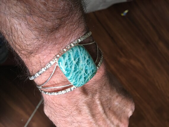 Men's/Ladies Amazonite Cuff Bracelet 6.5" - 8" - Amazonite Cuff - Square Amazonite Bangle Cuff Bracelet - Amazonite Bracelet