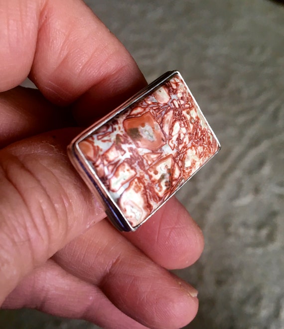 Beautiful Rectangle Leopard Jasper Ring - Leopard… - image 3