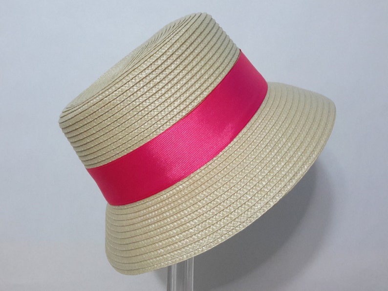 Straw Bucket Hat With Pink and Yellow Tropical Flowers Etsy
