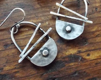 Hammered Oval Rustic Earrings, Sterling Silver Jewelry