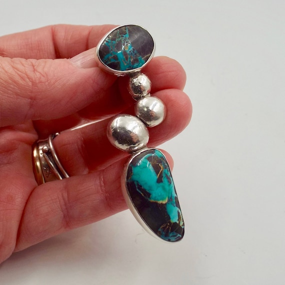 Cripple Creek Turquoise and Sterling Pendant, Modern,Minimalist Silver Necklace