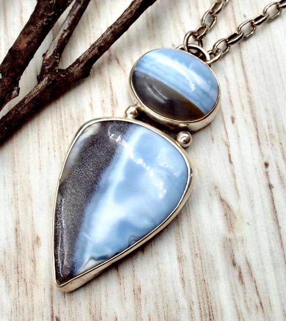 Namibian Opal Pendant Necklace, Sterling Silver Setting, 19" Chain