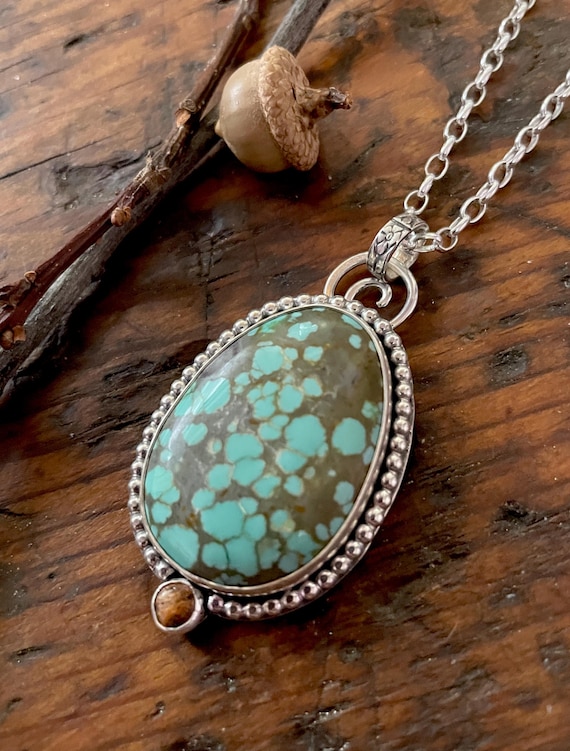 Super Nova Turquoise and Apple Coral Pendant in Sterling Silver