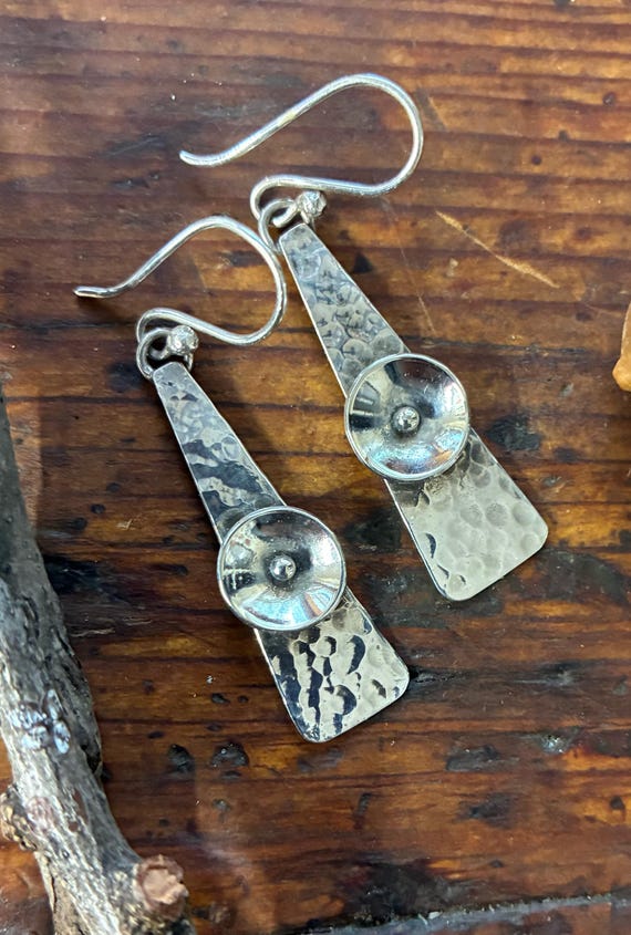 Hammered Sterling Triangle Earrings with Round Silver Disks