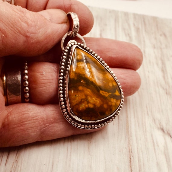 Ocean Jasper Teardrop Pendant In A Sterling Silver Setting
