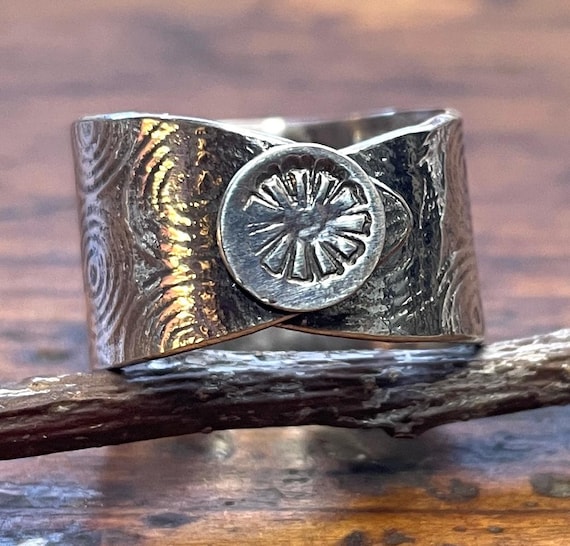 Sterling Silver Adjustable Wrap Ring, Swirl Patterned, Recycled Metal