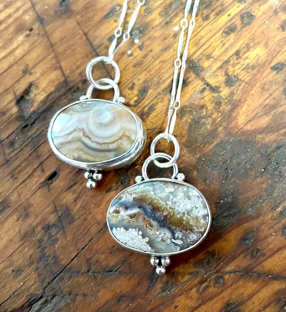 Crazy Lace Agate or Rhodochrosite Pendants on Delicate Chain, Sterling Silver Necklaces