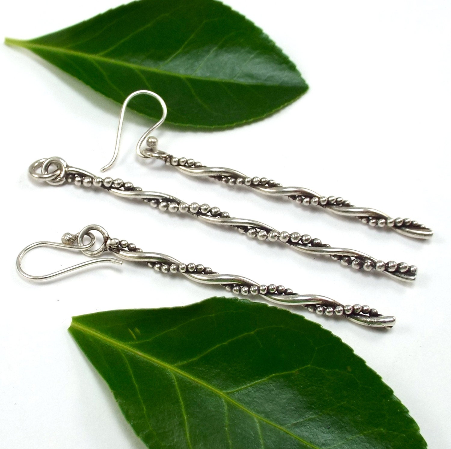 Long, Twisted Sterling Earrings, Double Wire Twist Silver Dangles
