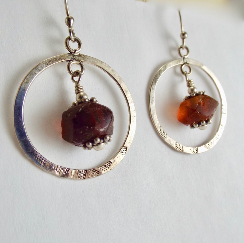 Sterling Stamped Hoop Earrings With Amber African Recycled - Etsy