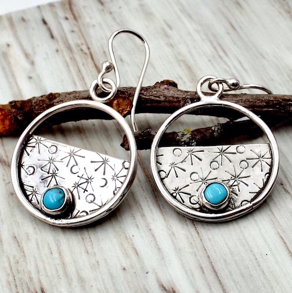 Turquoise and Sterling Half Circle Earrings