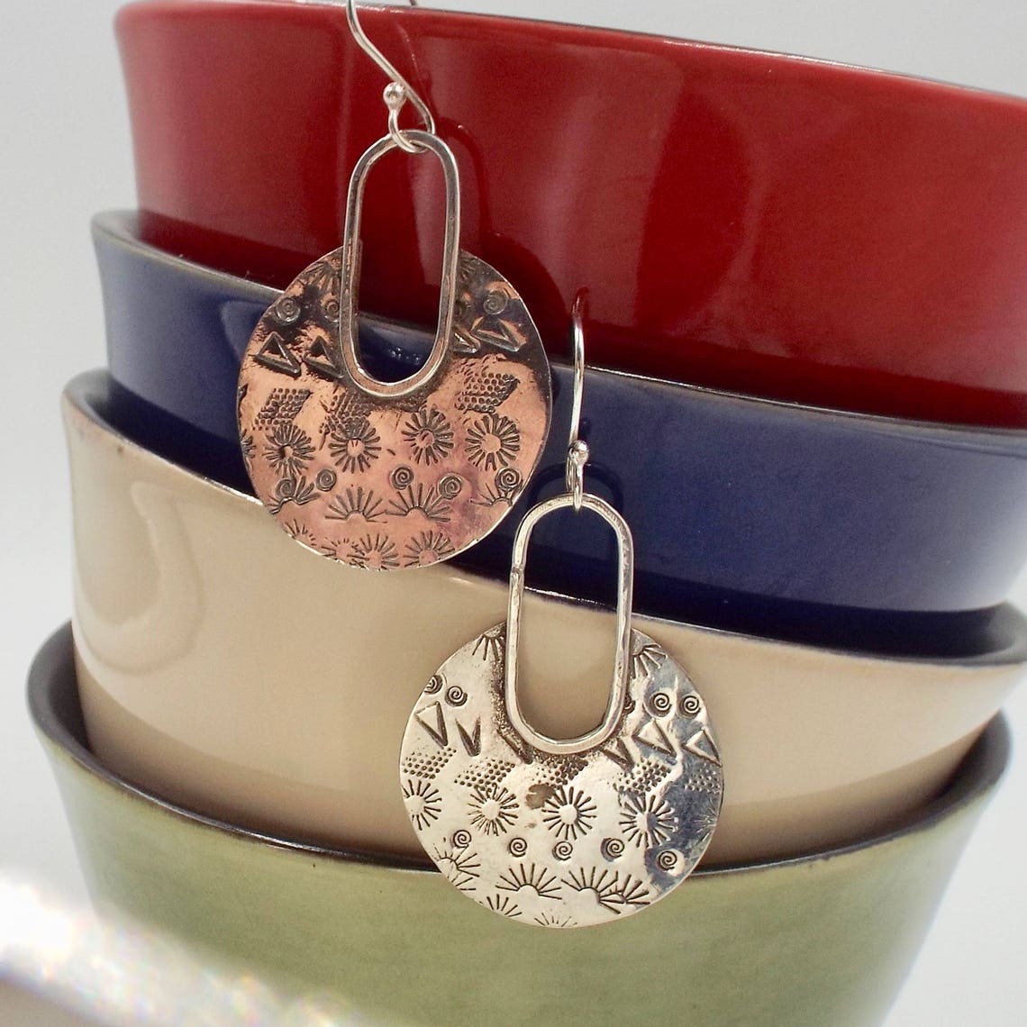 Sterling Large Oval on Circle Earrings