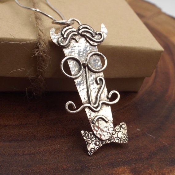 Man With A Mustache Sterling Pendant, Roque's Gallery Silver Necklace