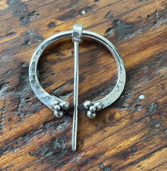 Scarf Pin, Sterling Silver, Hand Forged Penannular Brooch, Fibula