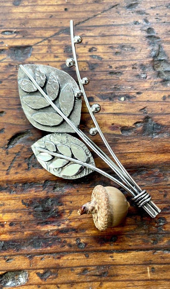 Silver Leaves and Berries Brooch, Sterling Silver Pin