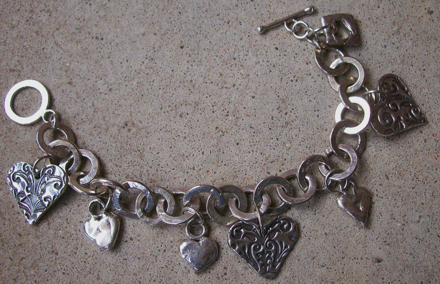 Sterling Chunky Heart Charm Bracelet Cast and Hand Fabricated | Etsy