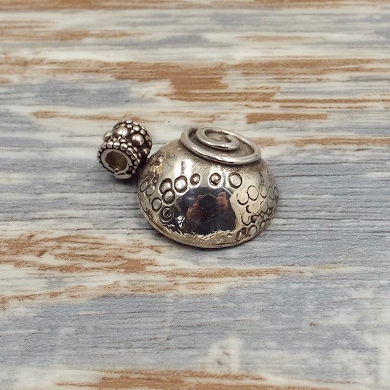 Sterling Silver Domed Pendant, Hollow Formed Jewelry, Spirals And Circles
