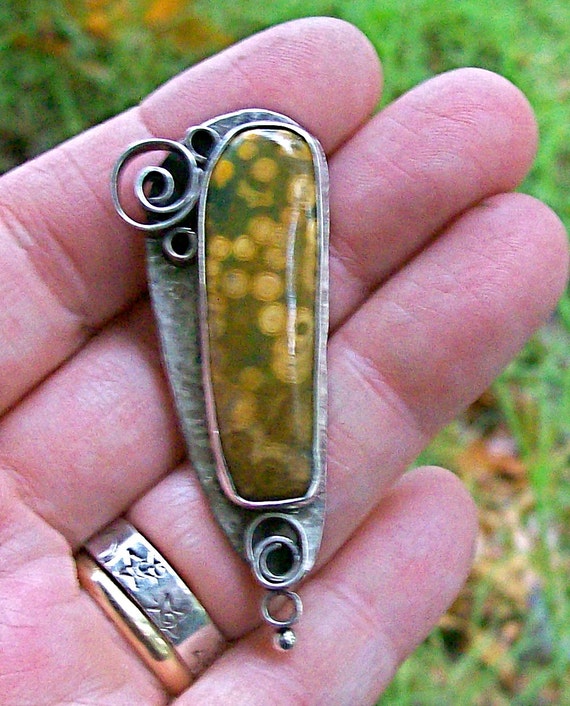 Ocean Jasper Sterling Spiral Pendant, Art Jewelry