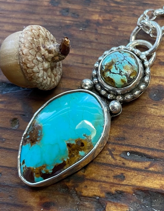 Kingman and Tibetan Turquoise Pendant in Sterling Silver