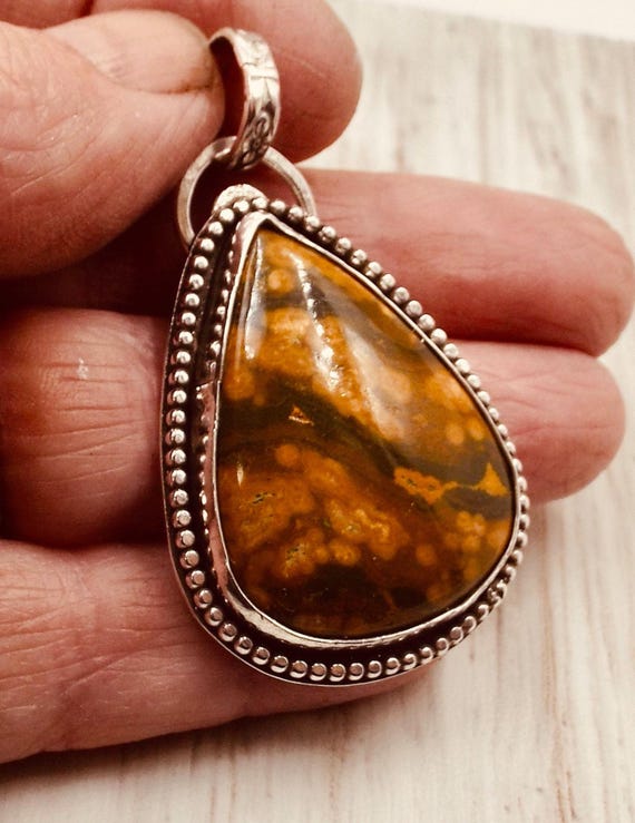 Ocean Jasper Teardrop Pendant In A Sterling Silver Setting
