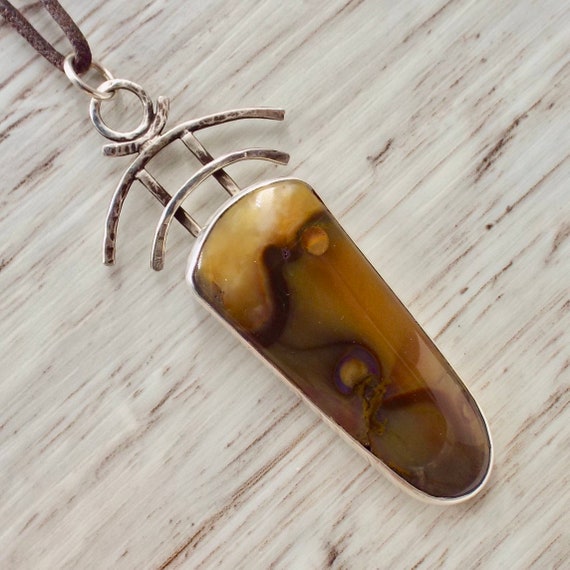 Polka Dot Agate Pendant In Hammered Wire Setting, Sterling Silver And Gemstone Necklace