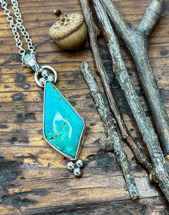 Southwestern Turquoise and Sterling Silver Triangle Pendant and Necklace
