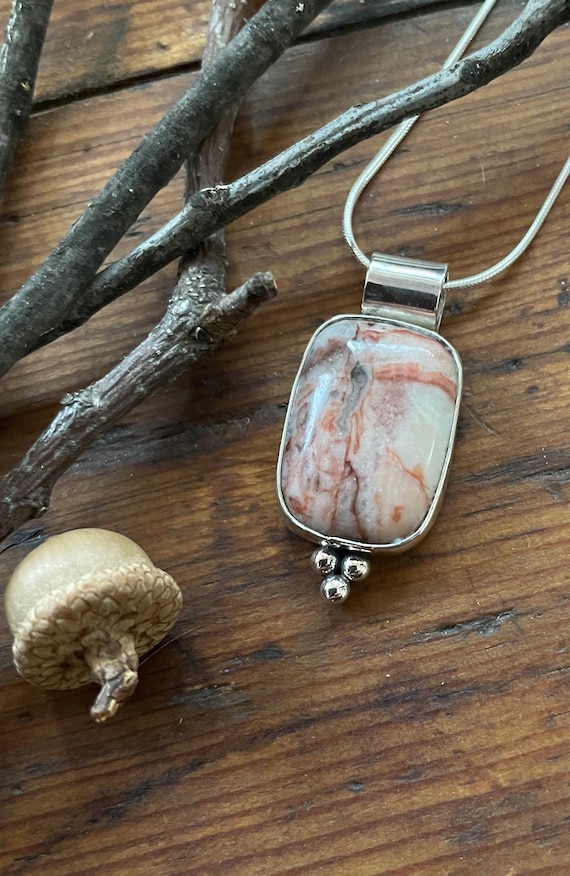 Red Vein Jasper Pendant in Sterling Silver with an 18" Chain