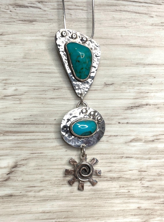 Sterling Space Age Turquoise Pendant