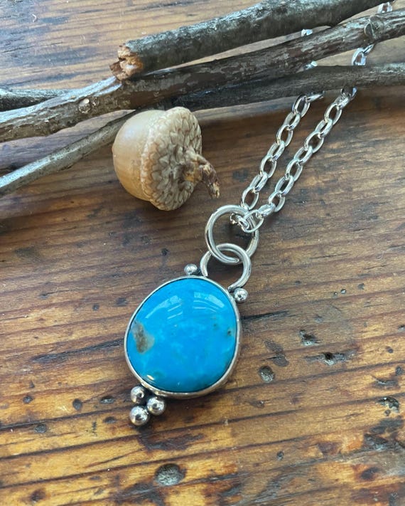 Blue Basin Turquoise Pendant with Silver Chain