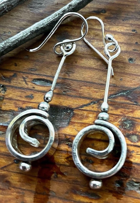 Chunky Spiral Earrings with Ball Accents, Sterling Silver Jewelry