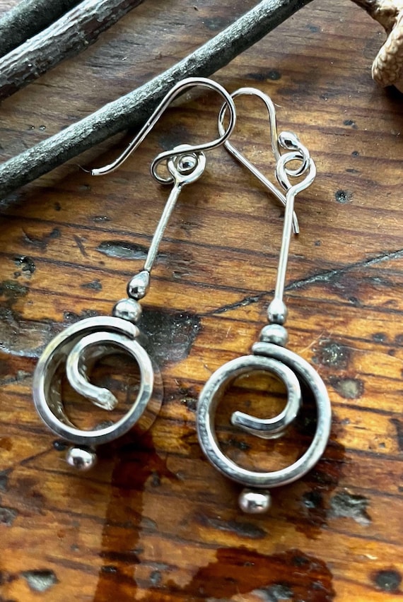 Chunky Spiral Earrings with Ball Accents, Sterling Silver Jewelry