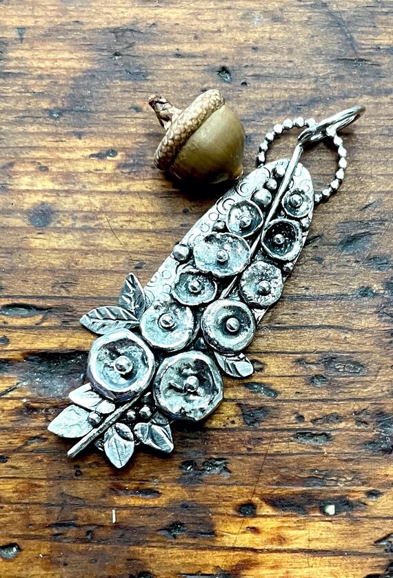 Silver Wild Flowers Pendant, Hollyhocks Sterling Pendant