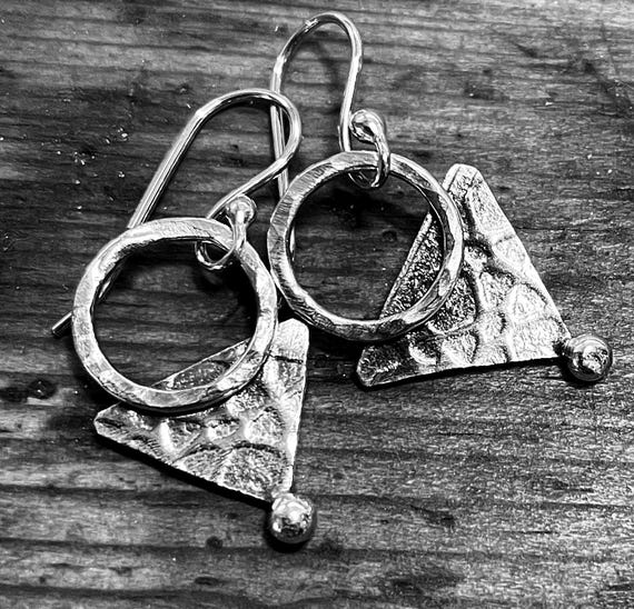 Tiny Triangle and Circle Earrings, Sterling Silver Jewelry