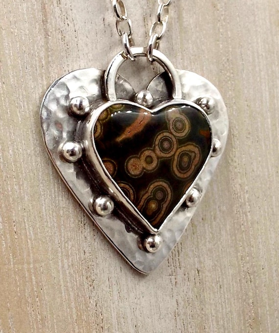 Ocean Jasper Heart with Hammered Silver and Silver Balls