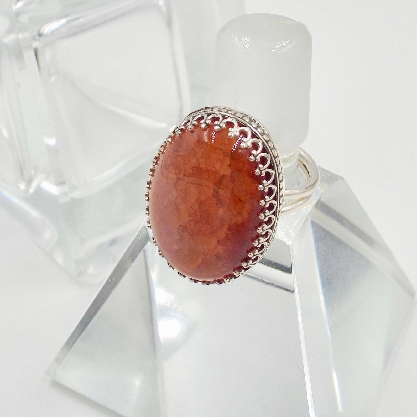 Reddish Orange Crackle Quartz Gemstone Ring with Fancy Bezel Etsy
