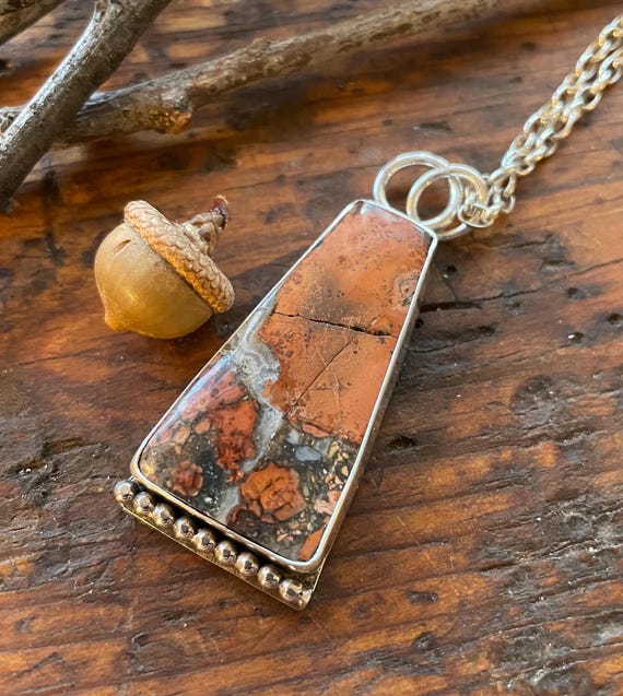 Maligano Jasper Pendant in Sterling Silver, with Vegan Leather Cord or Sterling Chain