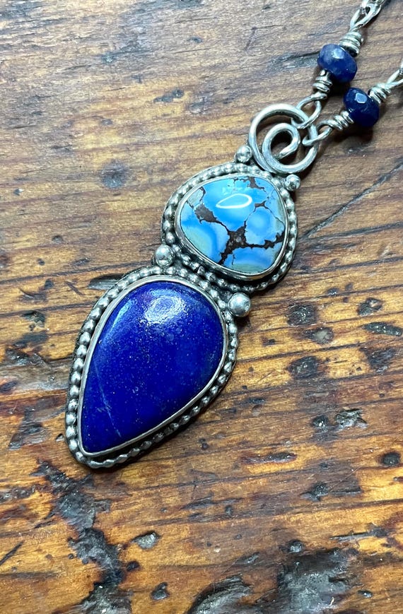Golden Hills Turquoise and Lapis Pendant and Beaded Chain
