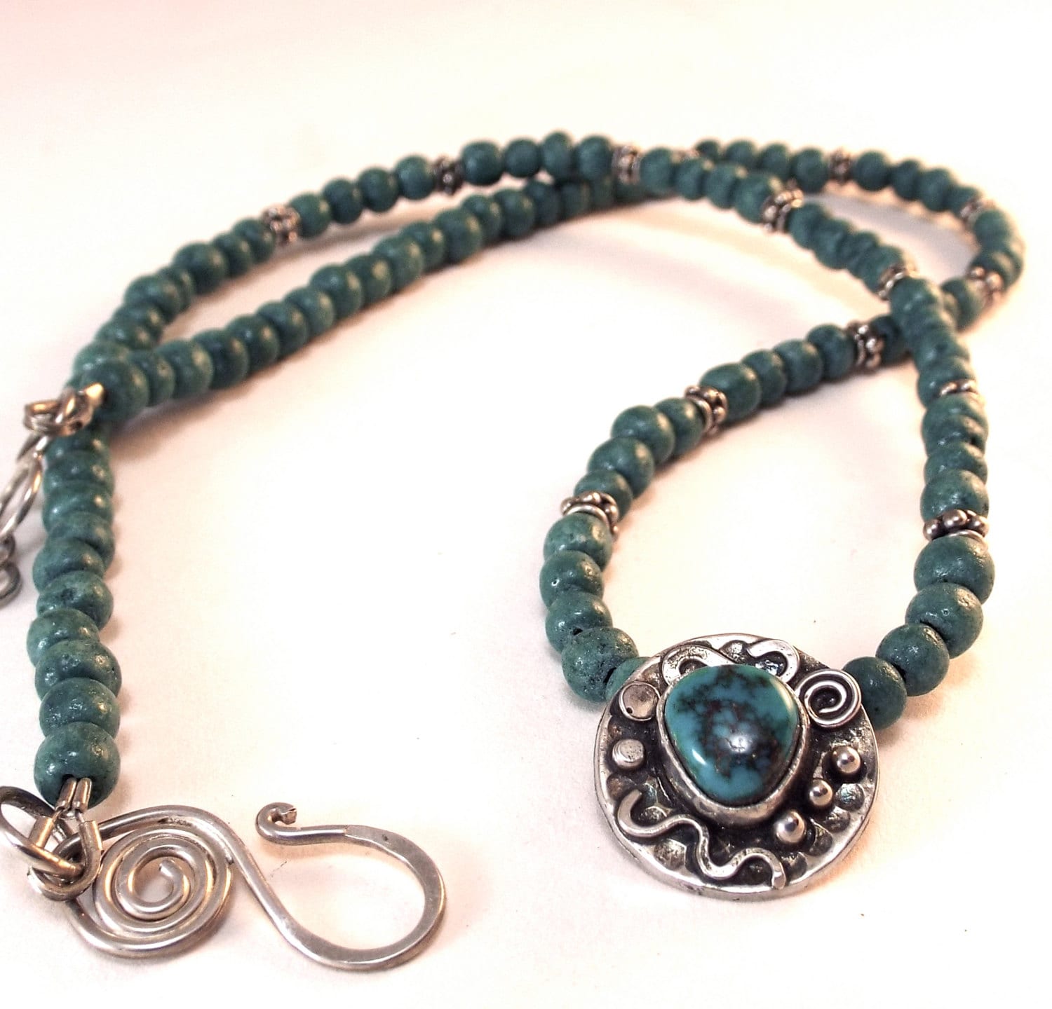 Turquoise and Sterling Pendant with Bali Style Beads and Blue Green ...