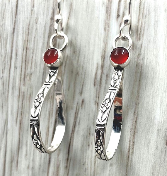 Carnelian Earrings with Southwestern Patterned Wire