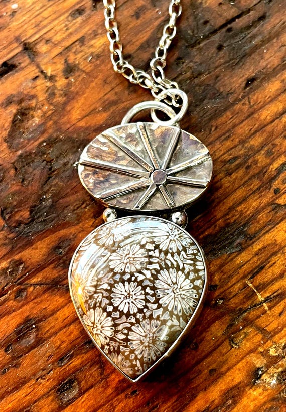 Fossil Coral Indonesian Gemstone with a Hollow Form in Sterling Silver