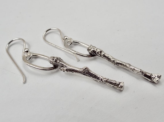 Twig Earrings, Rustic Nature Jewelry, Oxidized Sterling Silver Jewelry