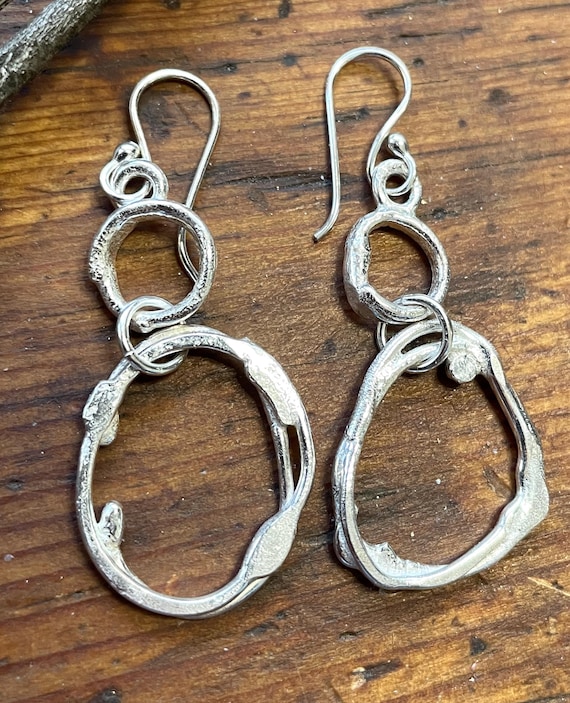 Freeform Silver Hoops, Sterling Earrings