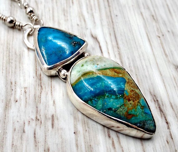 Morenci Turquoise & Peruvian Opal Sterling Silver Pendant Necklace