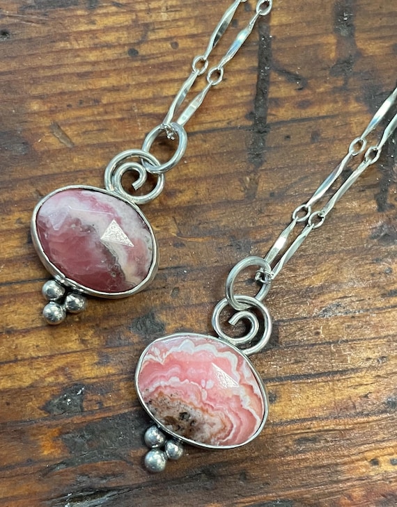Rose Cut Rodochrosite Pendants in Sterling Silver
