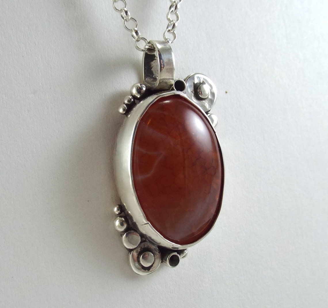 Dragon Vein Agate and Sterling Silver Pendant - Etsy