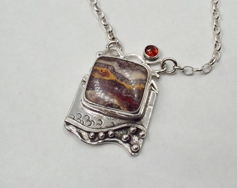 Striped Utah Opal with a Rosecut Garnet Accent Stone Pendant